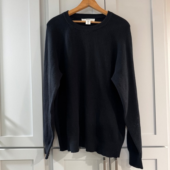 Wilt Sweaters - WILT Black Cotton Cashmere Waffle‎ Knit Crewneck Sweater Medium